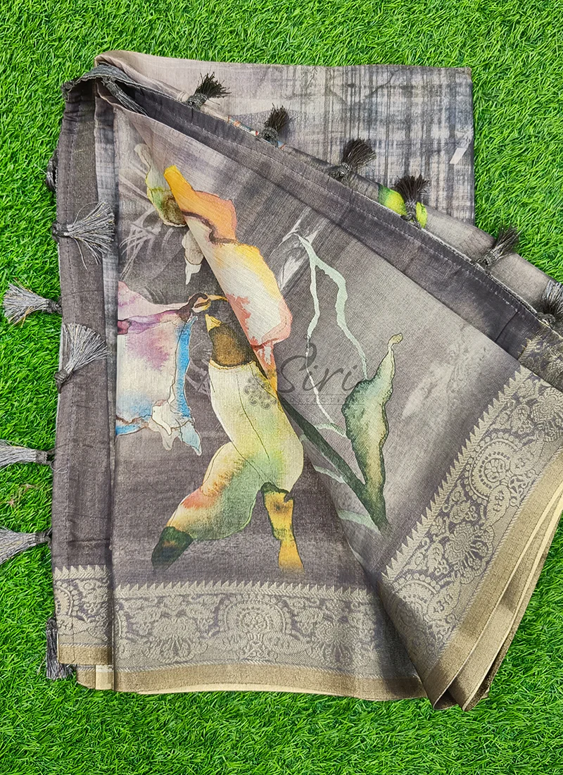 Beautiful Digital Print Soft Fancy Tissue Cotton Saree - Image 3